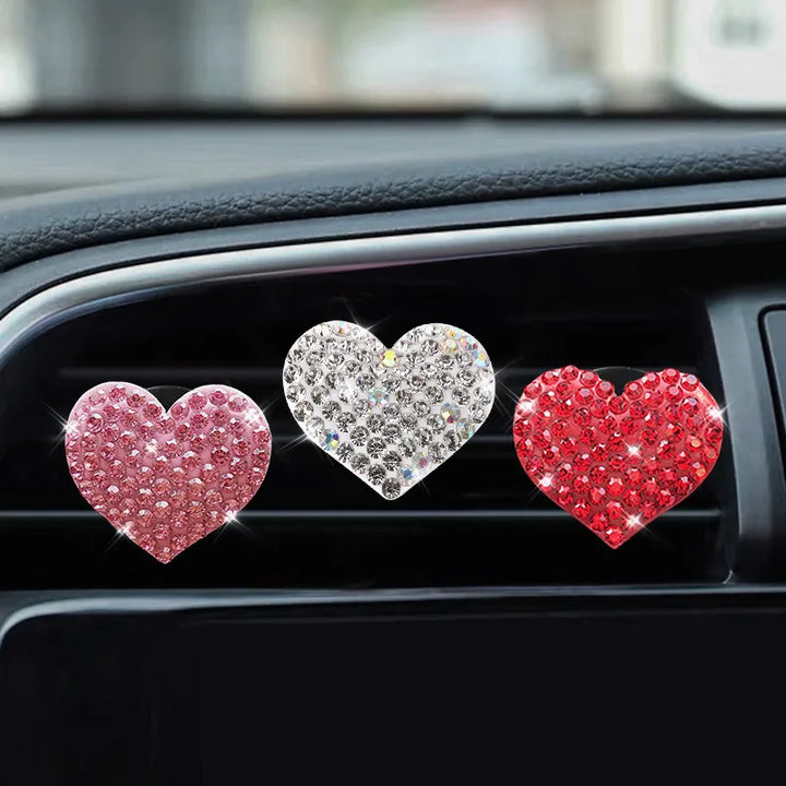 Colorful Heart-Shaped Rhinestone Car Perfume Clip