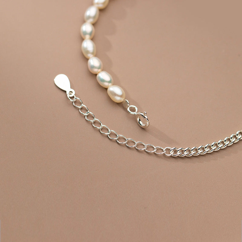 Silver Love Pearl Chain Bracelet Heart Shape
