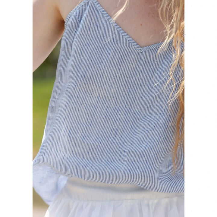 Summer Striped Linen Cami Top with Adjustable Straps