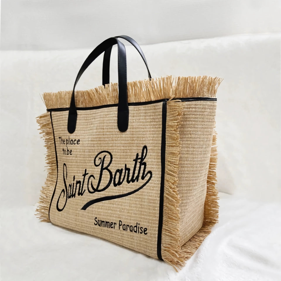 Beach Chic Embroidered Straw Tote