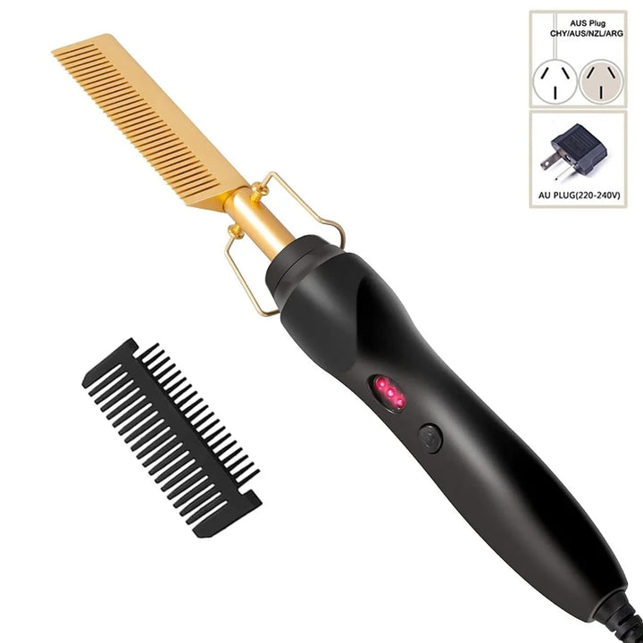 Portable 2-in-1 Electric Hot Comb & Beard Straightener - Fast Heating, Adjustable Temperature