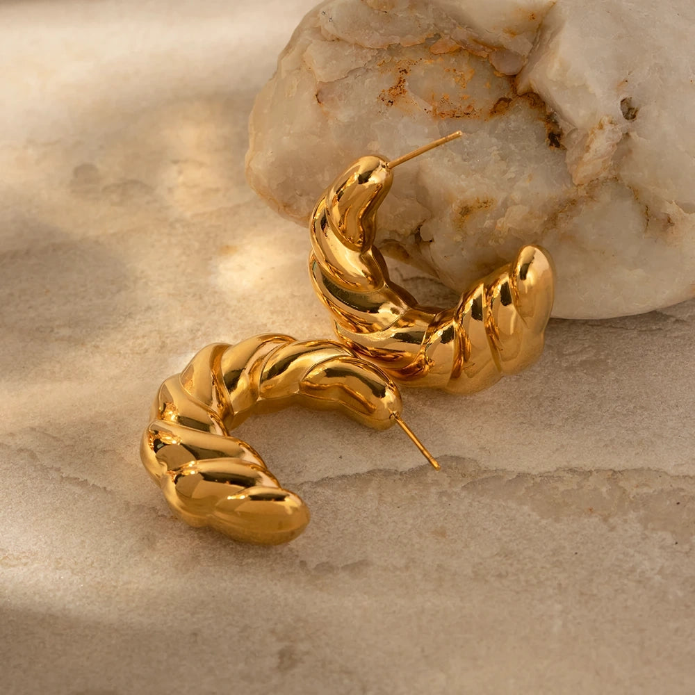 Twisted C-shaped Gold Plated Stud Earrings