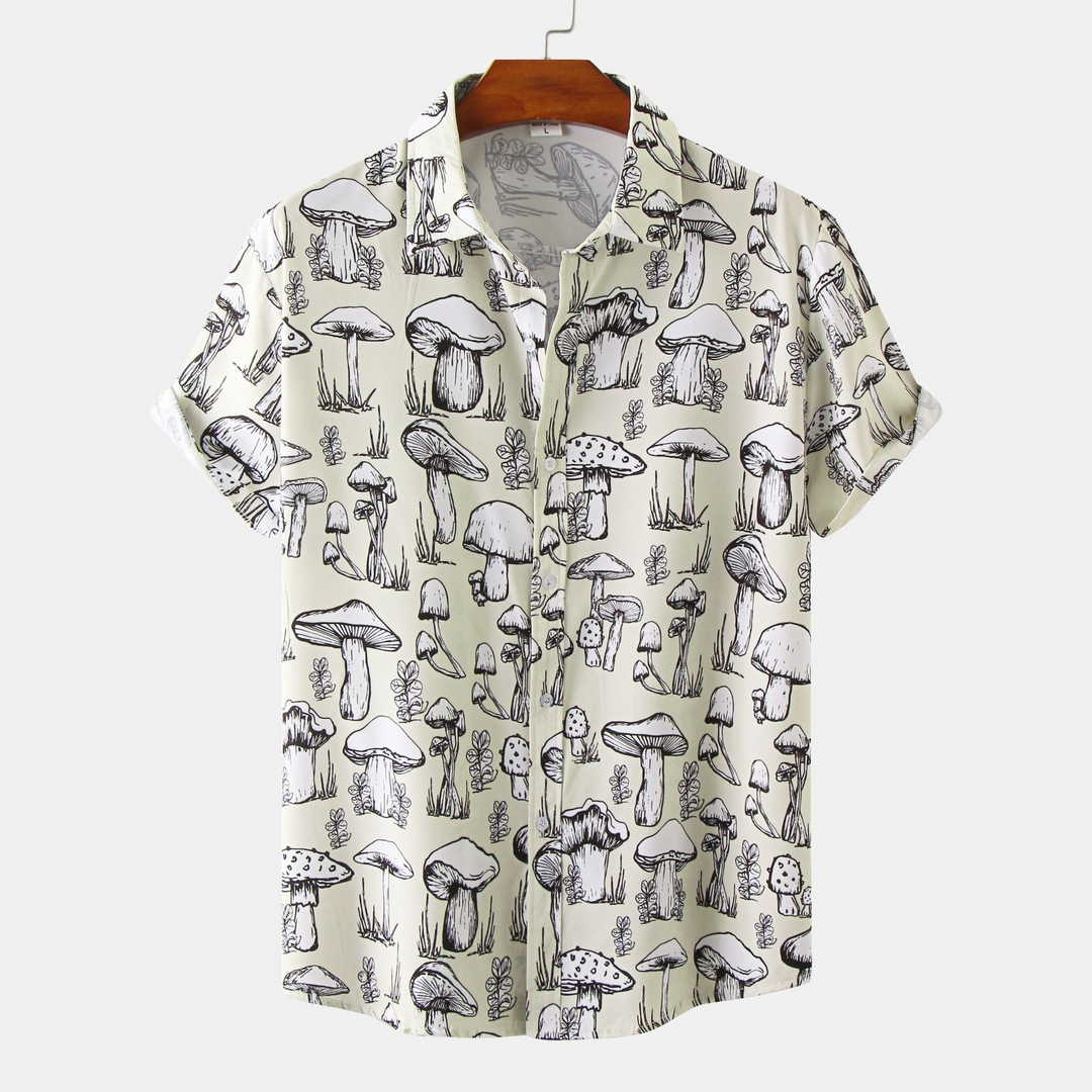 Chemise à manches courtes à revers à imprimé champignon pour hommes