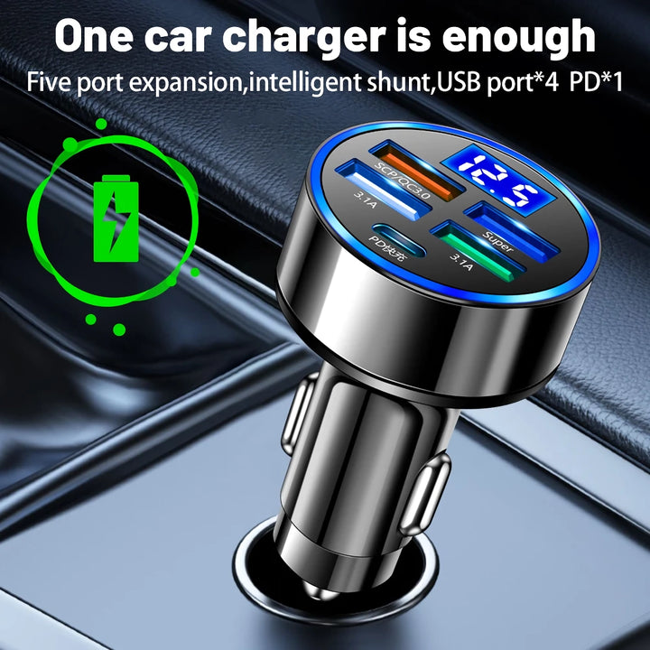 250W LED Car Charger with 5 Ports