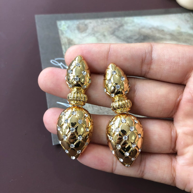 Electroplated Real Gold Gemstone Diamond Flow And Silver Pin Earrings