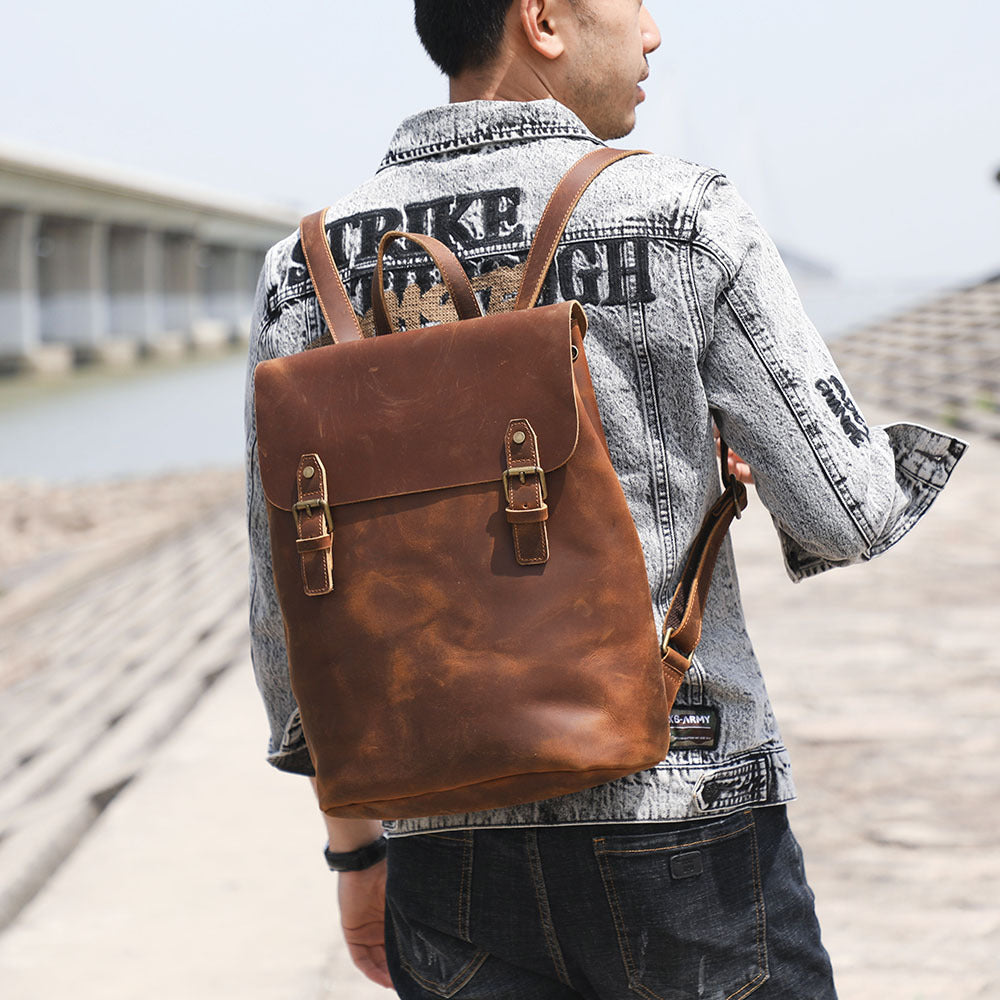 New Simple Retro First Layer Cowhide Backpack