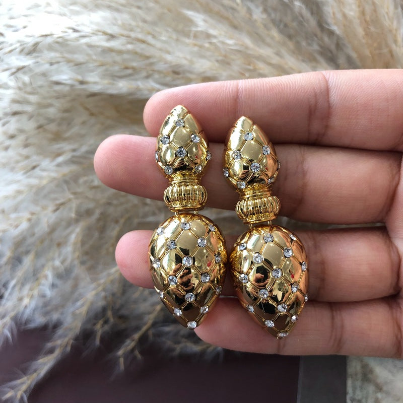 Electroplated Real Gold Gemstone Diamond Flow And Silver Pin Earrings