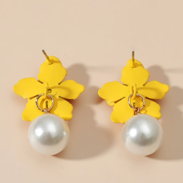 Yellow/White Flower Drop Earrings