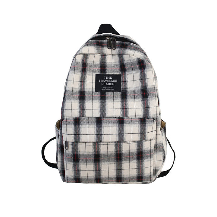 Korean Style Plaid Canvas Casual Schoolbag Simple And Fashionable