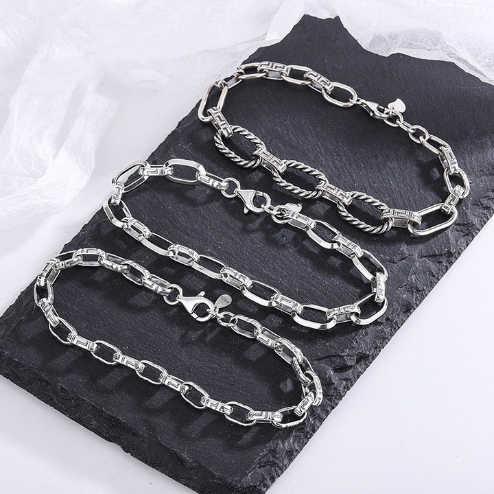 S925 Silver Bracelet Classic Great Wall Print Personality Punk Style
