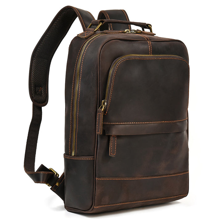 Retro Genuine Leather Backpack Men's Large-capacity Student First Layer Cowhide Travel