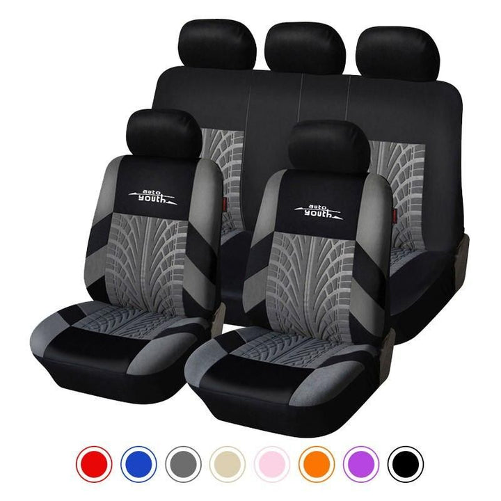 Universal Fit Embroidered Car Seat Covers with Tire Track Detail