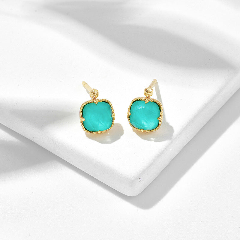 Natural Square Turquoise White Crystal Earrings