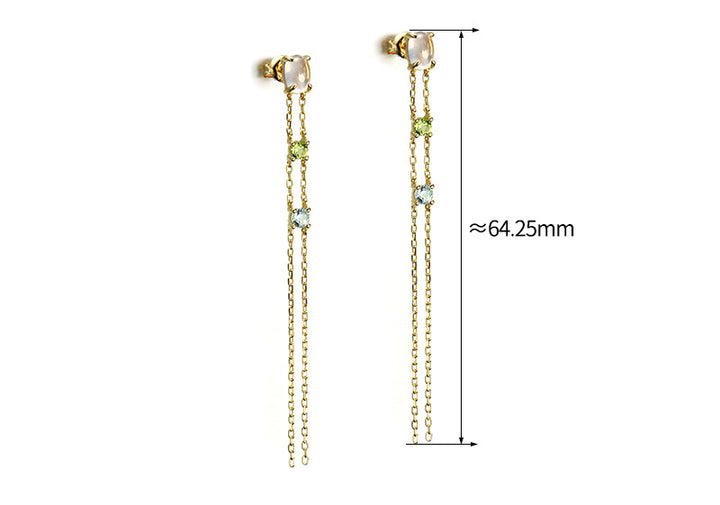 Earrings Natural Crystal Tassel Double Layer