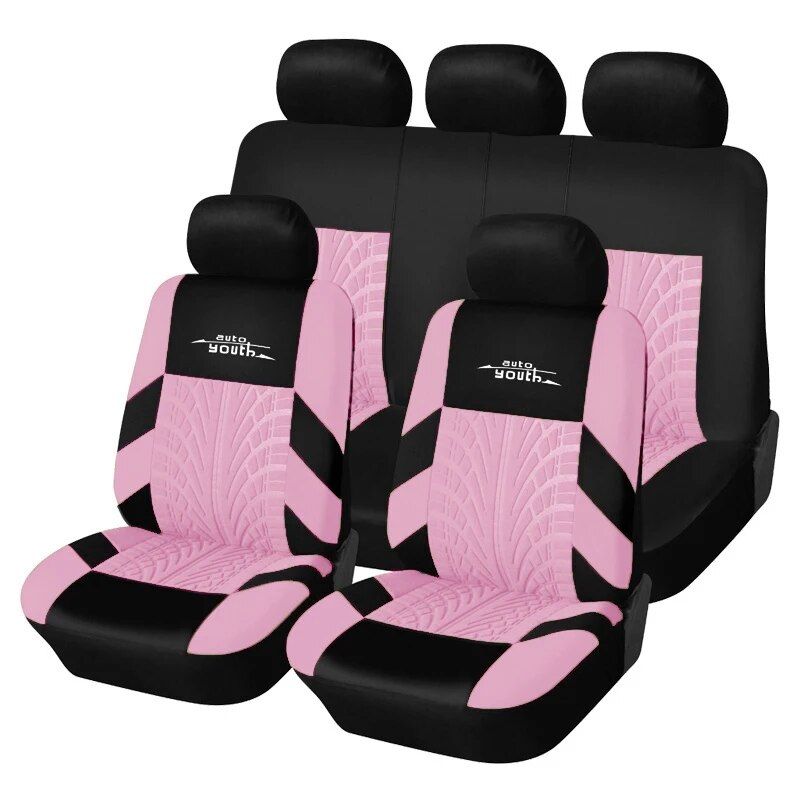 Universal Fit Embroidered Car Seat Covers with Tire Track Detail