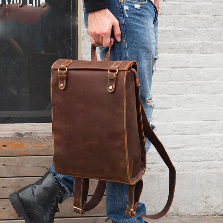 Fashionable And Simple Men's First Layer Cowhide Backpack