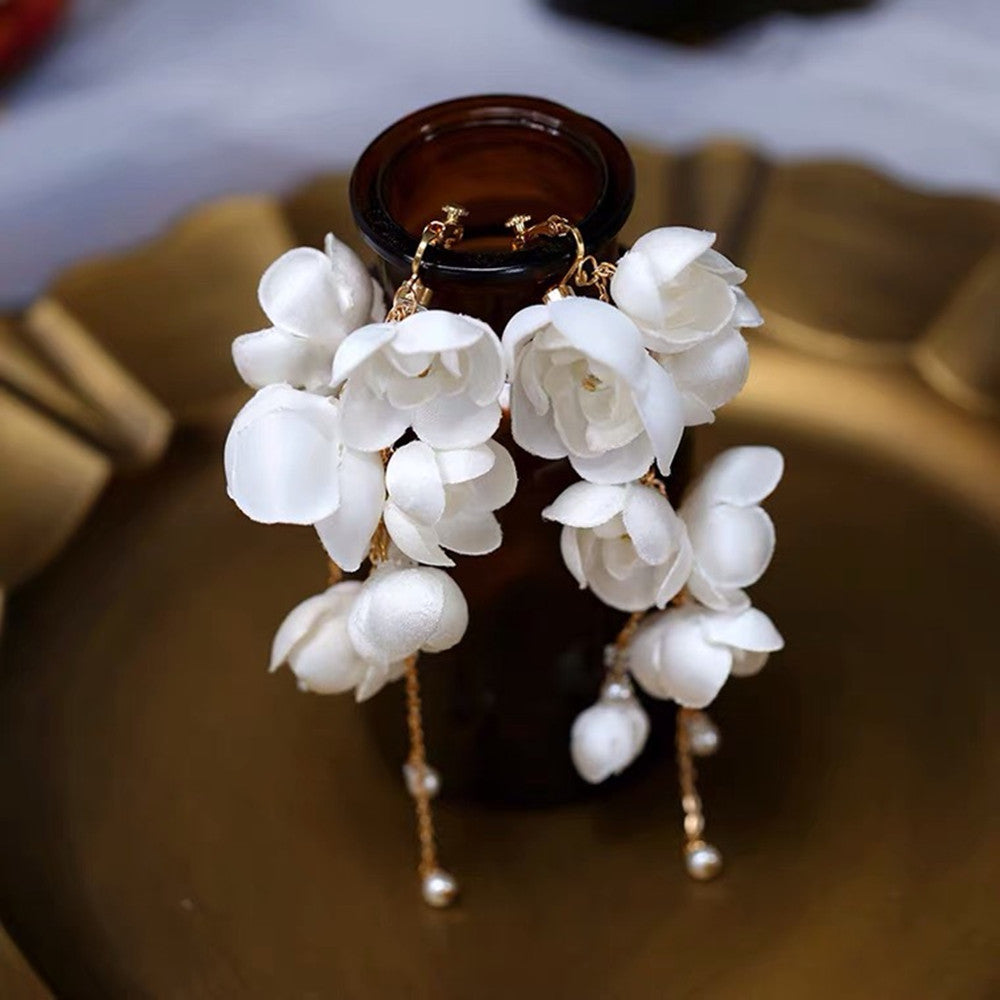 Xianmei Handmade Silk Cloth Flower Bud Earrings Beautiful
