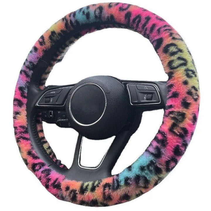 Universal Plush Leopard Car Steering Wheel Cover