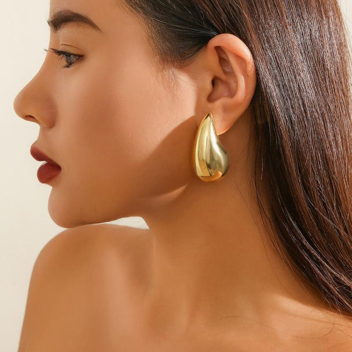 Trendy Gold Chunky Water Drop Dome Stud Earrings
