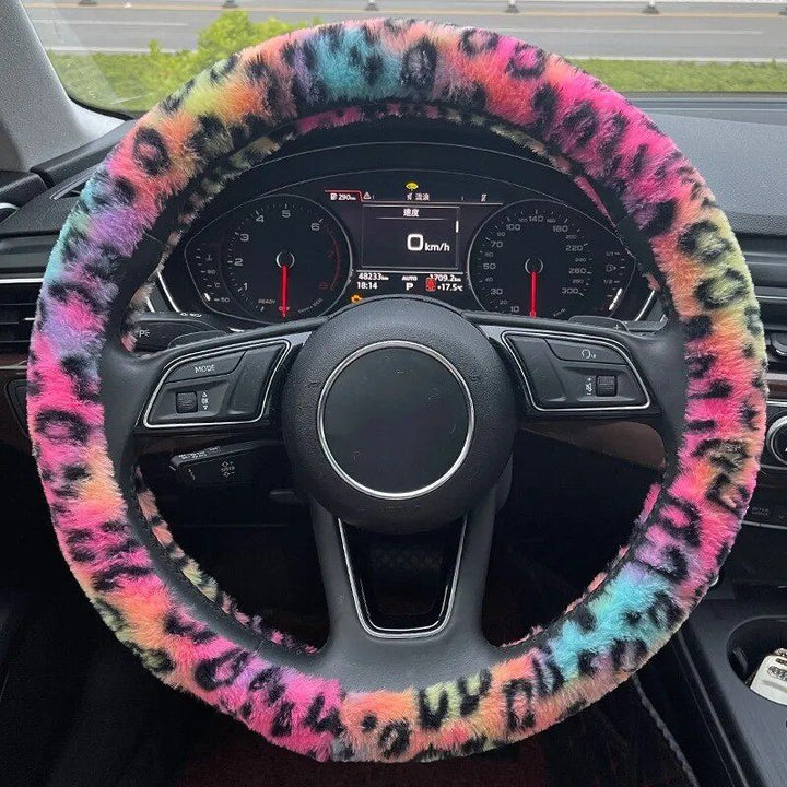 Universal Plush Leopard Car Steering Wheel Cover