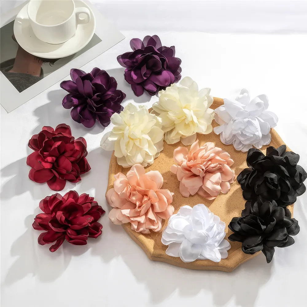 Exaggerated Fluffy Fabric Flower Stud Earrings