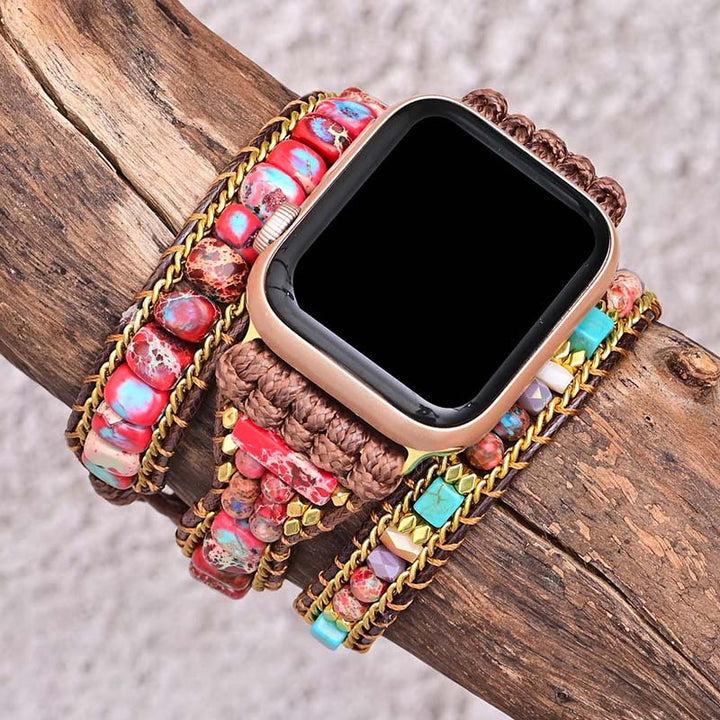 New Red And Blue Emperor Stone Bead Woven Watch Strap