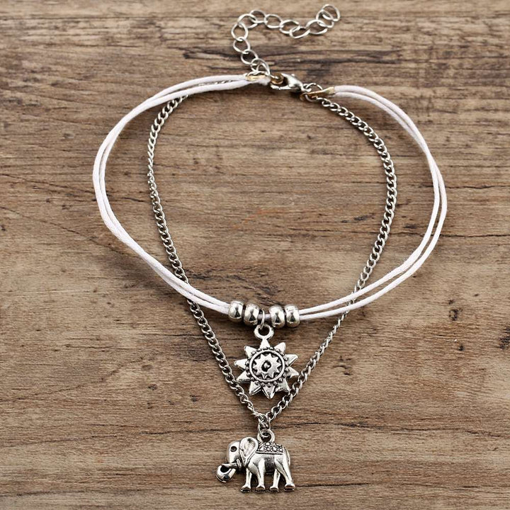 Bohemian Star Elephant Double Layer Anklet for Women