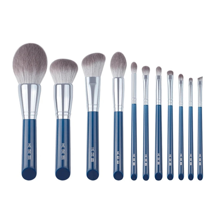 Sky Blue 11-Piece Ultra-Soft Synthetic Fiber Makeup Brush Set for Face & Eye