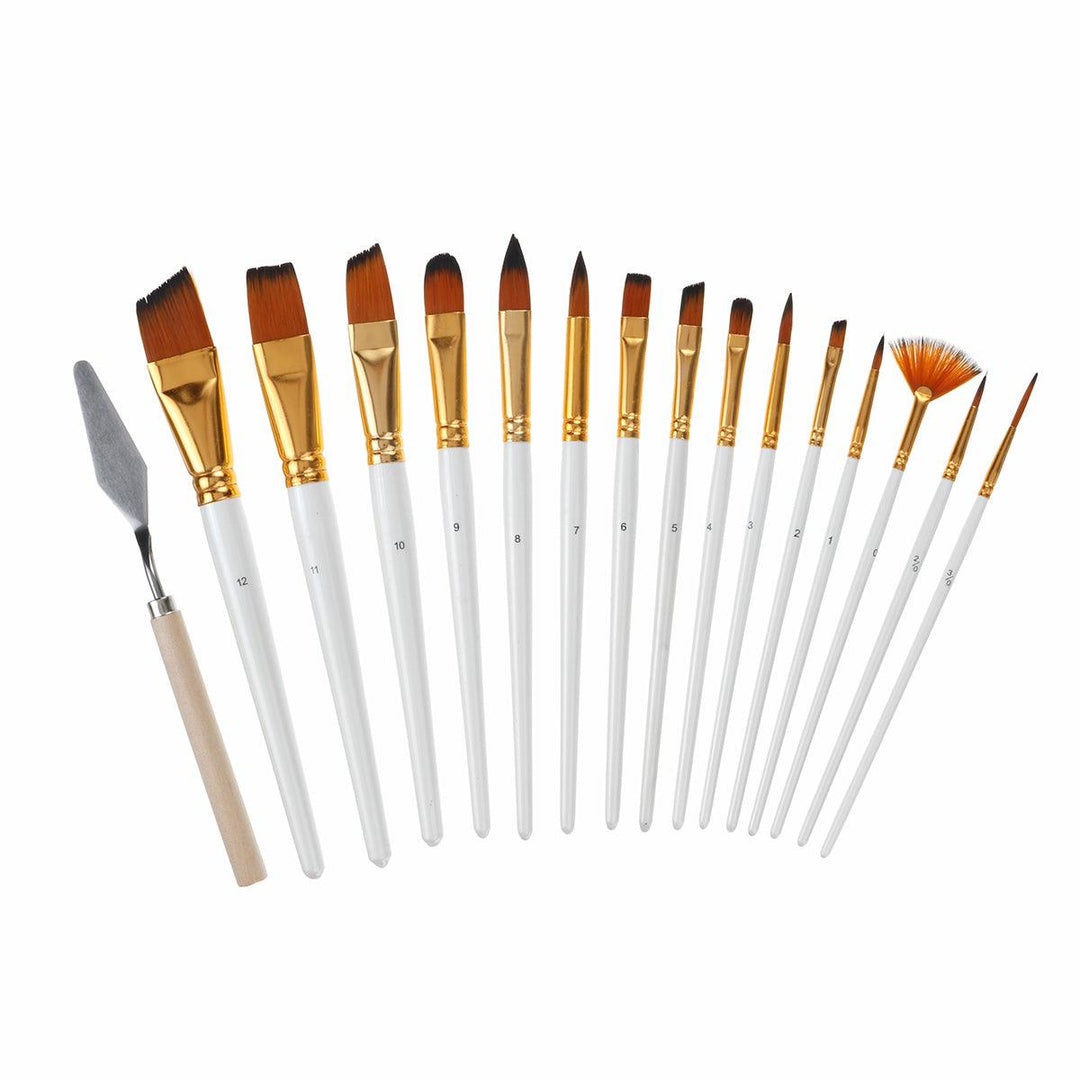17pcs Painting Brush Set Different Size Artist Nylon Hair Wooden Handle Paint Brush DIY Watercolor Pen Drawing Art Supplies - MRSLM