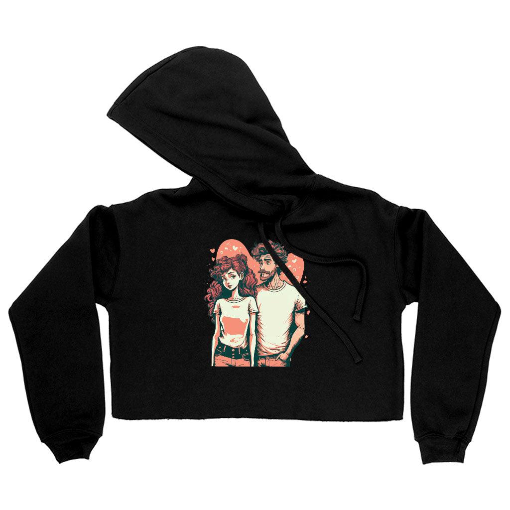 Love Print Women's Cropped Hoodie - Romantic Cropped Hoodie - Printed Hooded Sweatshirt - MRSLM