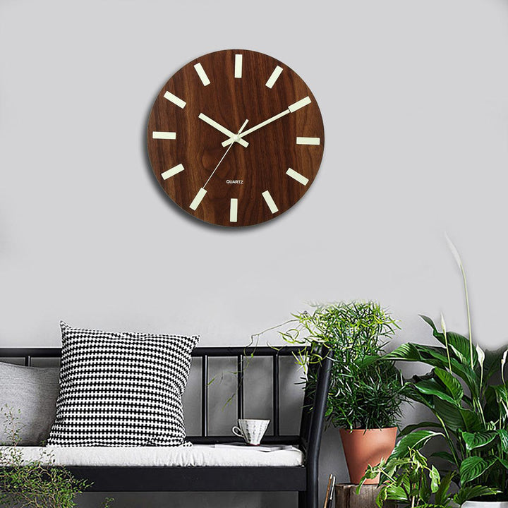 Wooden Wall Clock Glow In The Dark Silent Quartz Indoor Living Room Luminous - MRSLM