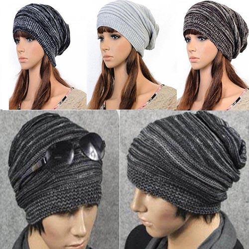 Unisex Winter Marbled Warm Baggy Beanie Knit Crochet Oversized Hat Slouch Cap - MRSLM