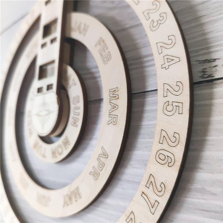 2021 Wooden Wall Calendar Modern Simple Circular Rotating Design (White) - MRSLM