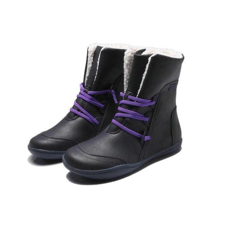 Warm Cotton Shoes Large Size Round Head Strap Flat Bottom Foreign Trade Plus Velvet Snow Boots - MRSLM