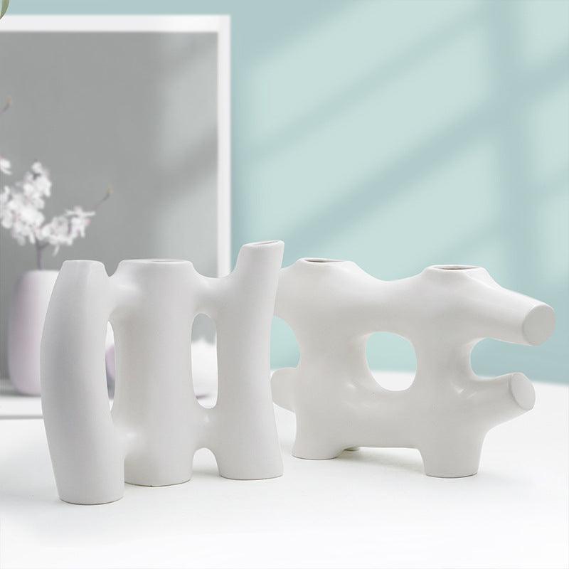 Nordic White Ceramic Irregular Flower Vase - MRSLM