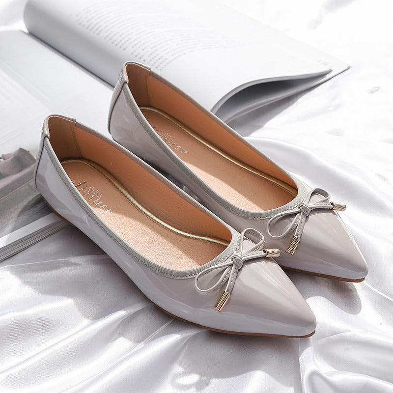 Womens Flats Shoes Pointed Toe Patent Leather Butterfly-knot - MRSLM