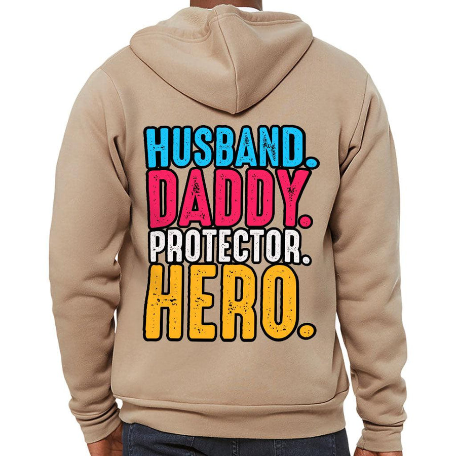 Husband Daddy Protector Hero Full-Zip Hoodie - Cool Hooded Sweatshirt - Printed Hoodie - MRSLM