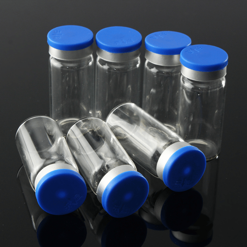 100Pcs 10Ml Clear Glass Bottle Storage Vials W/ Stopper Flip off Seals Aluminum Blue Caps - MRSLM