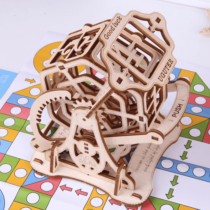 3D Wooden Lucky Runner Dice Puzzle DIY Mechanical Transmission Model Assembly Toys Creative Gift - MRSLM