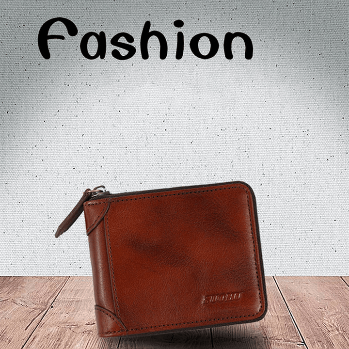Men Genuine Leather Cowhide Retro Fashion Business Card Holder Wallet - MRSLM