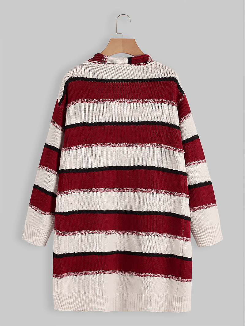 Women Casual Striped Long Sleeve Sweaters - MRSLM