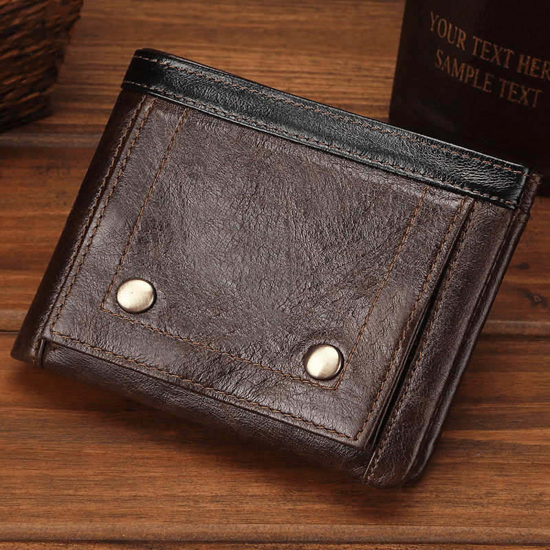 Men Genuine Leather Retro Business Foldable Card Holder Wallet - MRSLM