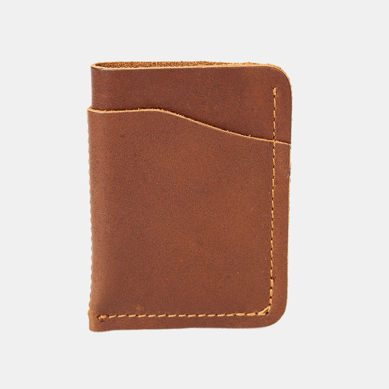 Genuine Leather Retro Mini Easy Carry Card Receipt Holder Short Wallet - MRSLM
