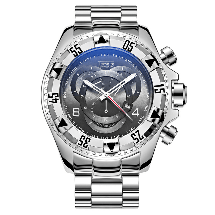 TEMEITE 020G Fashion Men Watch Large Dial Luminous Date Display Quartz Watch - MRSLM