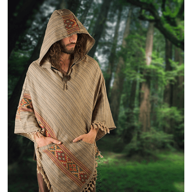 Hooded Cloak Shawl Ethnic Style Hedging Fringed Big Shawl Male - MRSLM