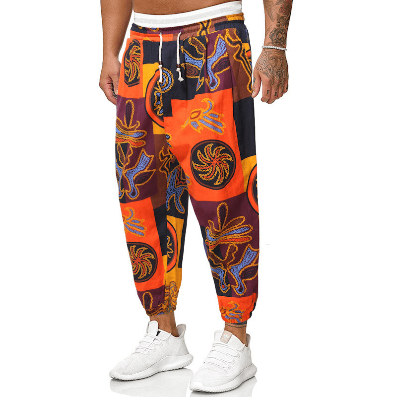 Casual Harem Pants Men'S Ethnic Style Cotton and Linen Loose Cropped Trousers - MRSLM