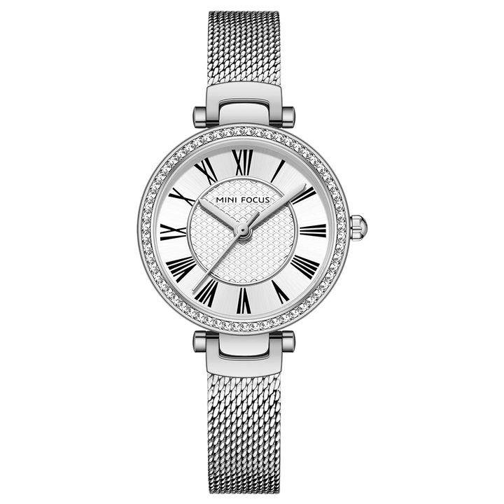 MINI FOCUS MF0424L Elegant Women Watch Fashion Casual Steel Strap Crystal Waterproof Quartz Watch - MRSLM