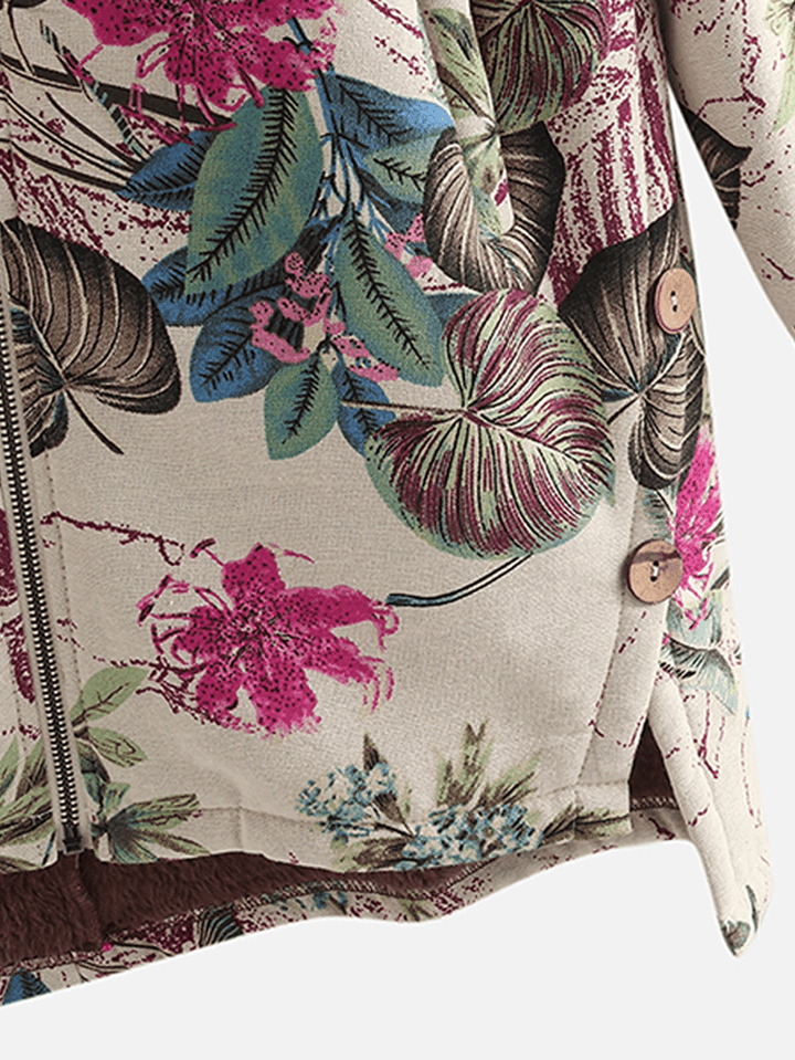 Women Long Sleeve Floral Print Zipper Coats - MRSLM