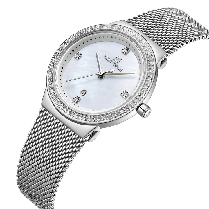 NAVIFORCE 5005 Crystal Casual Style Ladies Wrist Watch Waterproof Stainless Steel Band Quartz Watch - MRSLM