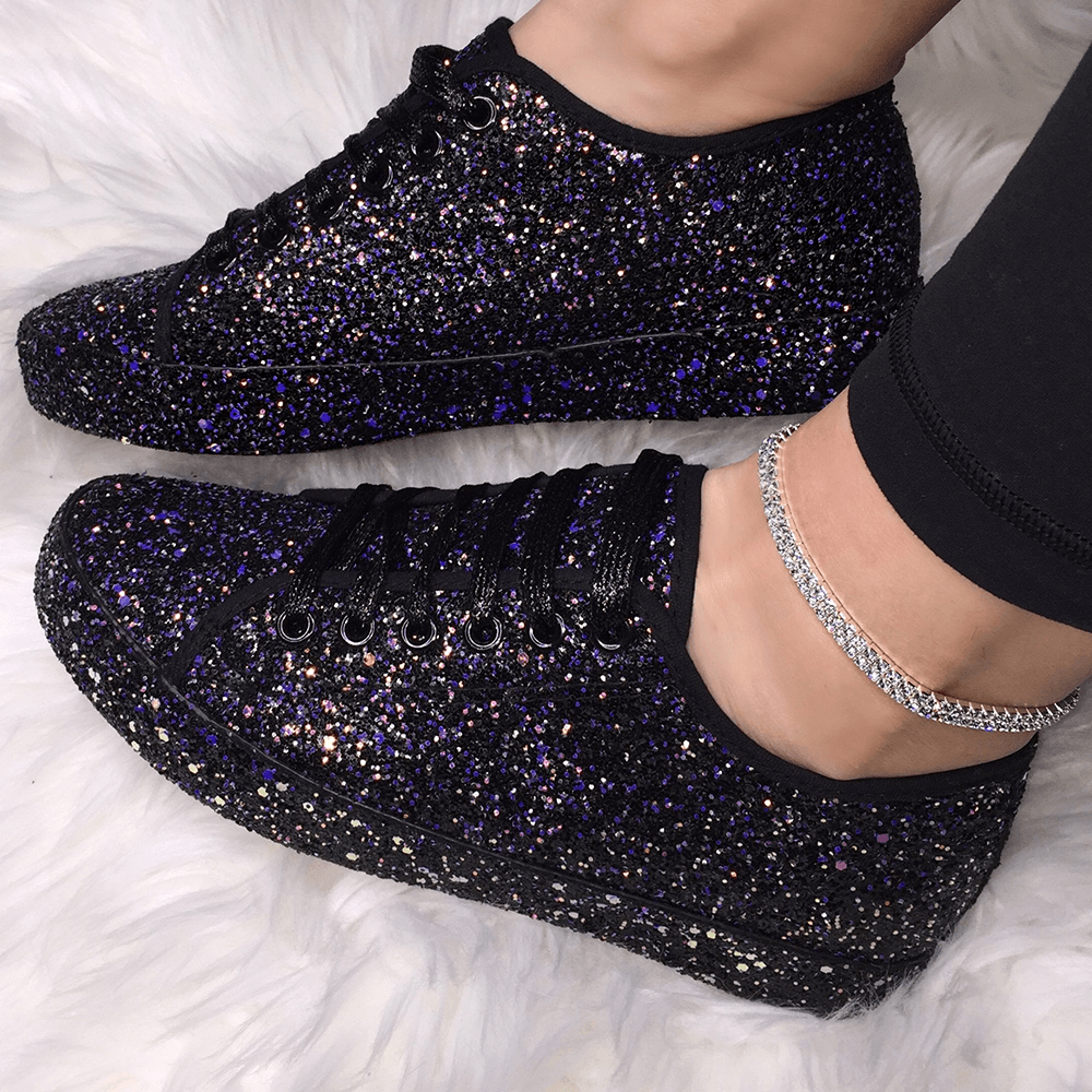 Women Sequined Low Top Breathable Wearable Casual Flats - MRSLM